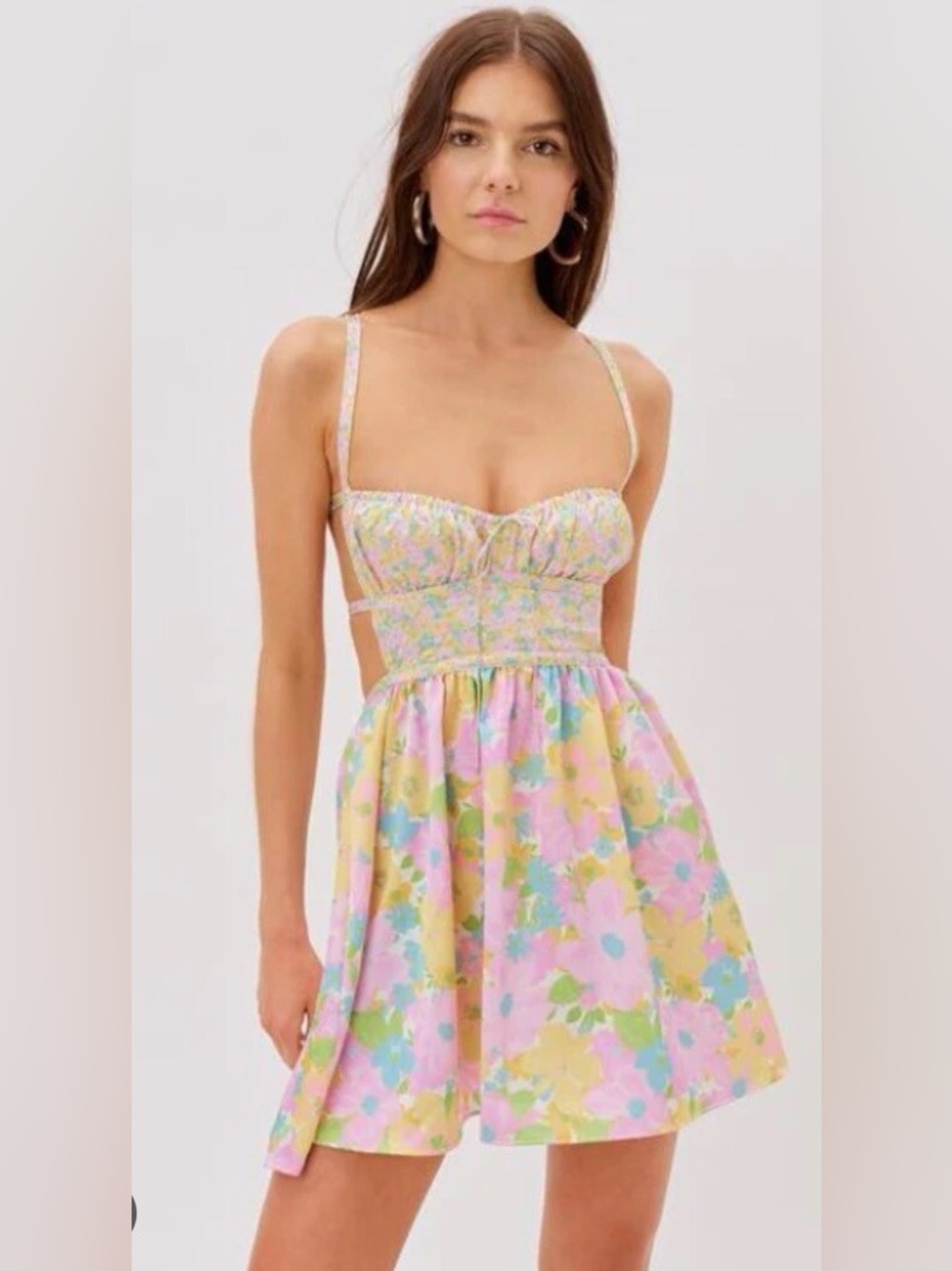For Love & Lemons Emily Floral Backless Mini Dress Medium Pastel - Picture 3 of 10